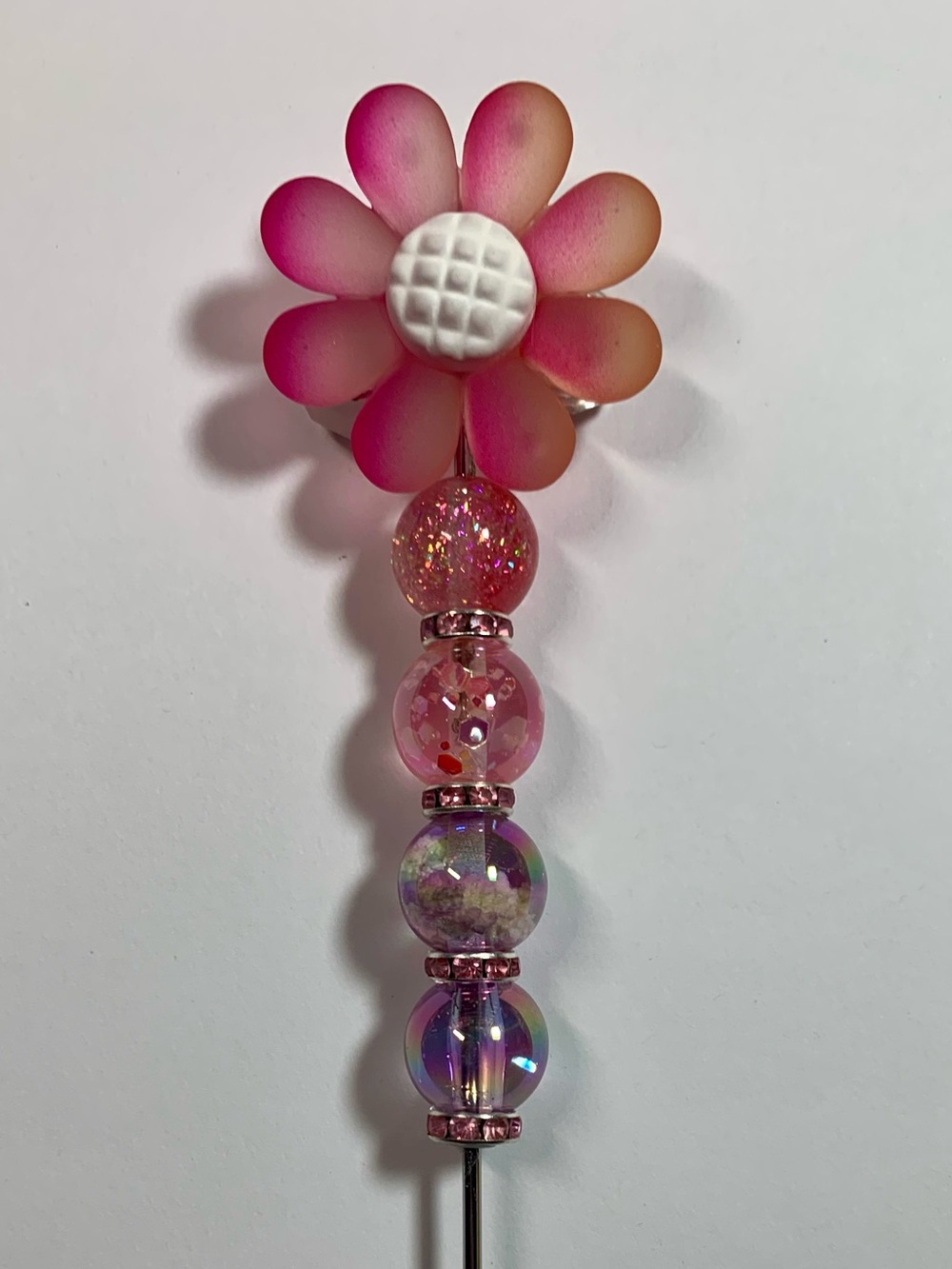 Pink Flower Hatpin with Sparkle Beads